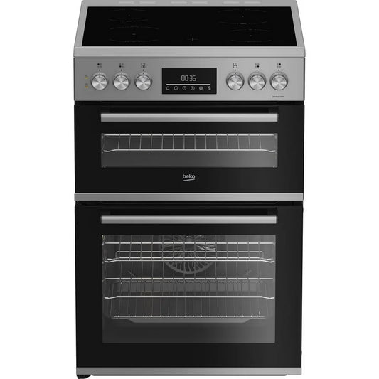 Beko EDC6731S 60cm Double Oven Electric Cooker with Vitroceramic Hob Silver