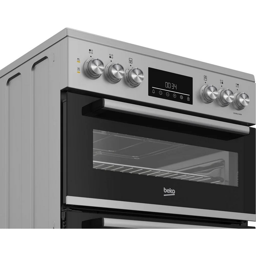 Beko EDC6731S 60cm Double Oven Electric Cooker with Vitroceramic Hob Silver