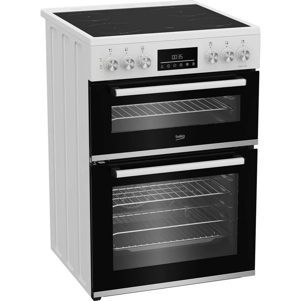 Beko EDC6731W 60cm Double Oven Electric Cooker with Vitroceramic Hob White
