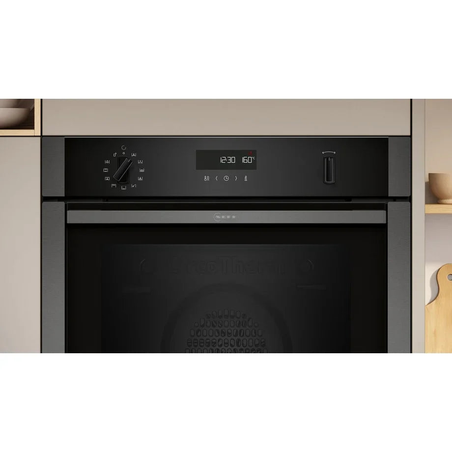 Neff B6ACH7AG7B N50 Slide & Hide Wifi Connected 60cm Built In Electric Single Oven with Pyrolytic Cleaning Graphite A+ Rated